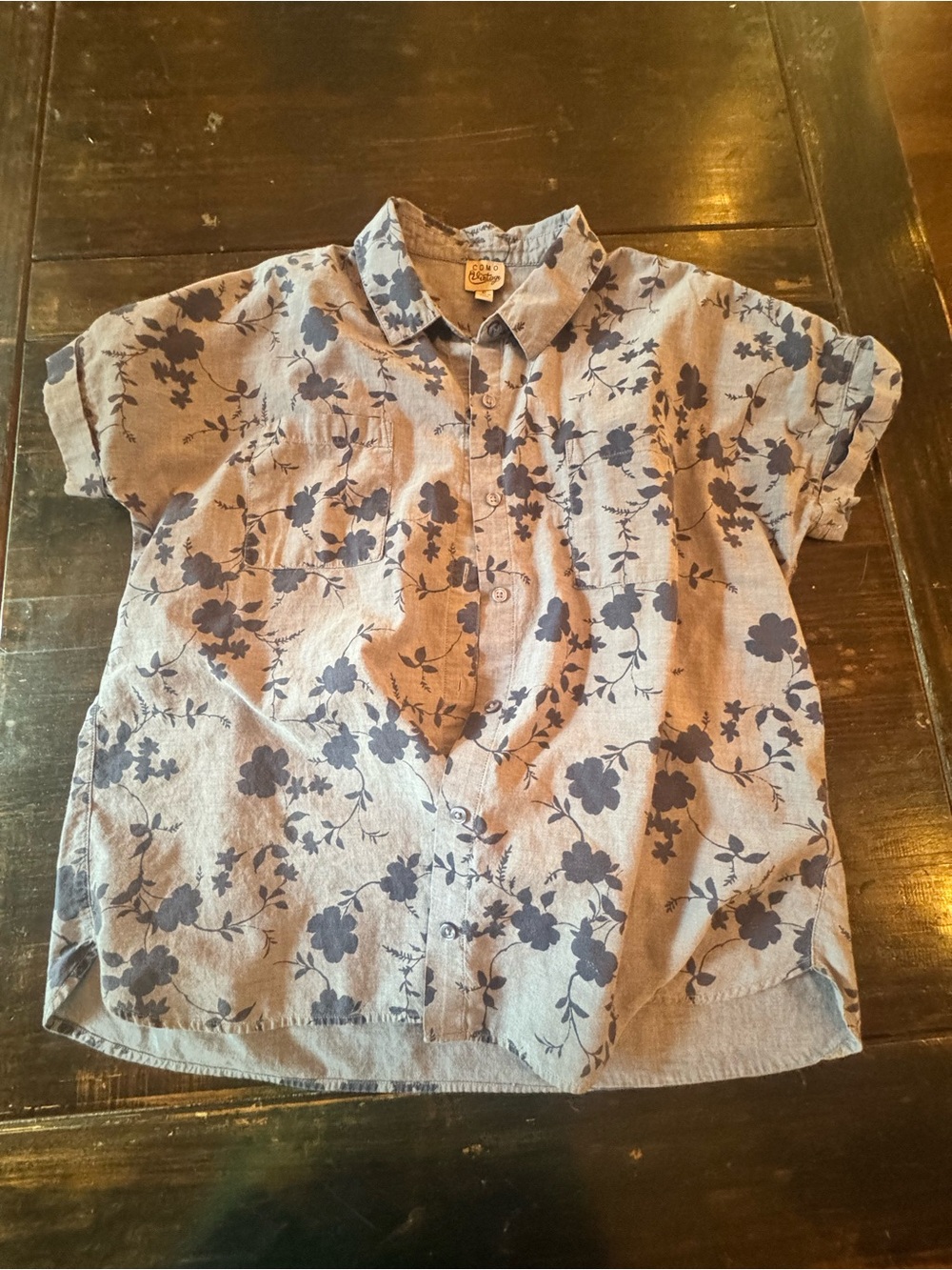 Como Vintage Light Blue Shirt with Navy Floral Print